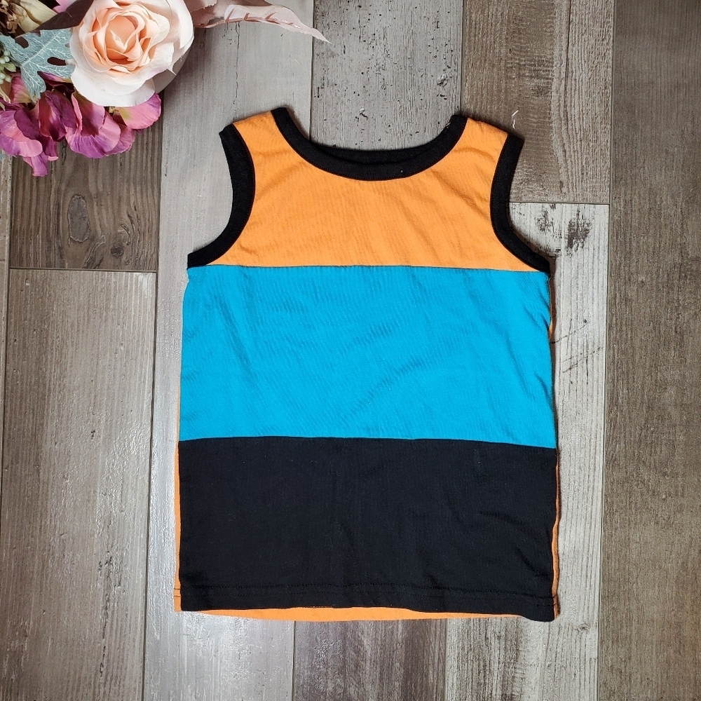 Wonderkids Boys Size 4T Toddler Orange and Blue Colorblock Tank Top EUC NWOT
